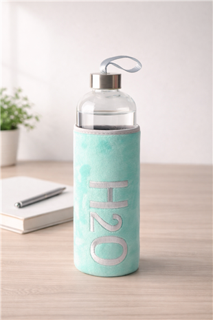 H2O Peluş Kılıflı Cam Matara 1 L – Yeşil