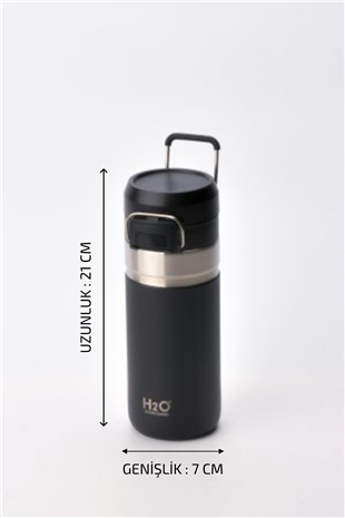 H2O Kulplu Çelik Termos Matara 500 ml – Siyah