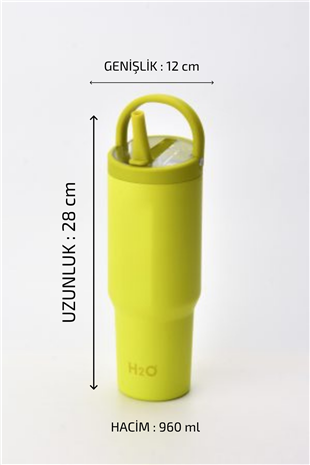 H2O Kulplu Pipetli Çelik Termos Kupa 960 ml – Sarı