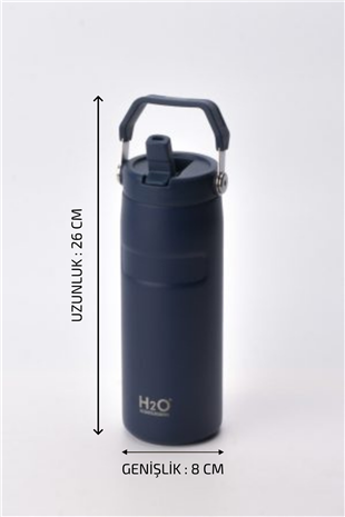H2O Kulplu Pipetli Termos Matara 480 ml – Mavi