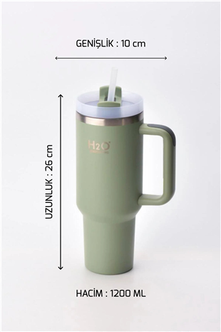 H2O Kulplu Pipetli Termos Kupa 1200 ml – Yeşil