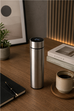 Led Derece Göstergeli Termos 450 ml – Gümüş