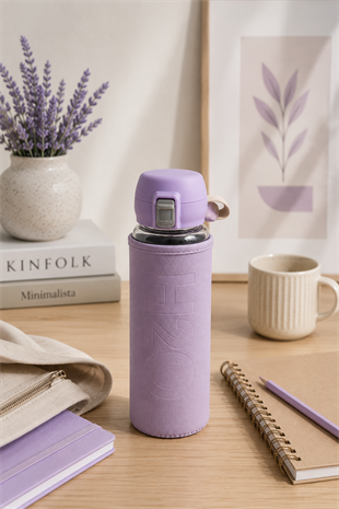 H2O Deri Kilifli Kilit Kapak 500 ml Cam Matara