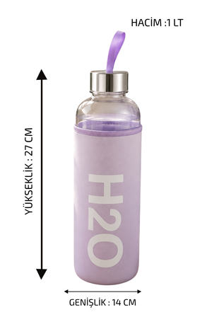 H2O Pastel Renkli Kılıflı Cam Matara 1L  – Lila