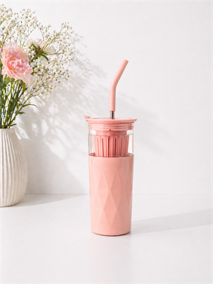 H2O Detoks Hazneli Çelik Pipetli Termos Kupa – Pembe