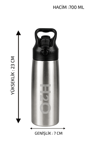 H2O Kulplu Çelik Matara 700 ml – Metalik Gri