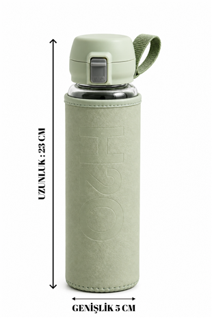 H2O Deri Kılıflı Kilit Kapak 500 ml Cam Matara  – Mint Yeşili
