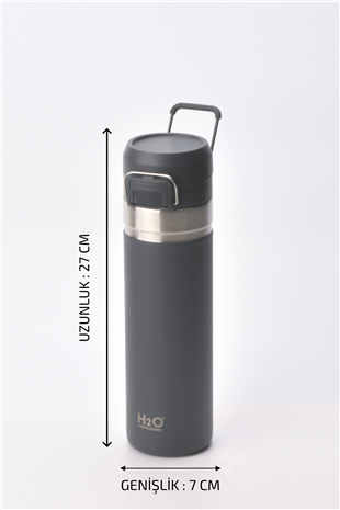 H2O Kulplu Çelik Termos Matara 750 ml – Gri 