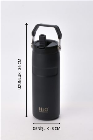 H2O Kulplu Pipetli Termos Matara 480 ml – Siyah