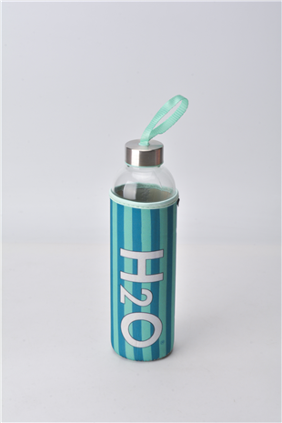 H2O Desenli Kilifli 750 Ml Cam Matara * Çizgi