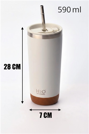 H2O Çelik Pipetli Termos Kupa 590 ml – Krem