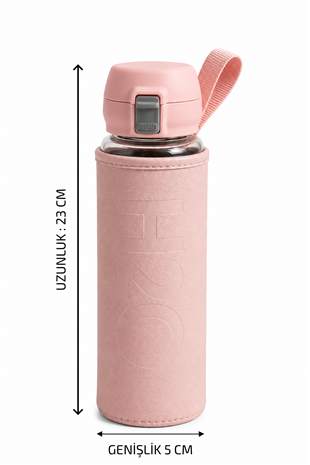 H2O Deri Kılıflı Kilit Kapak 500 ml Cam Matara  – Pembe