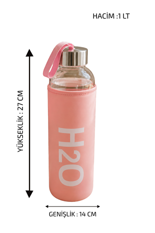 H2O Pastel Renkli Kılıflı Cam Matara 1L  – Pembe