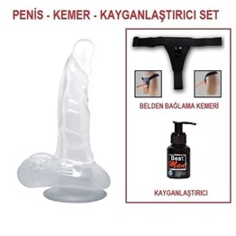 Titeşimsiz Straponlar PenislerLilituShop16,7 cm Belden Bağlamalı Şeffaf Realistik Damarlı Vantuzlu Dildo Penis