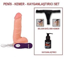 17,5 cm Belden Bağlamalı Titreşimli Realistik Dildo Penis Set