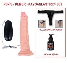 Titreşimli Straponlar PenislerLilituShop18,5 cm Belden Bağlamalı Titreşimli Realistik Testissiz Dildo Penis Set
