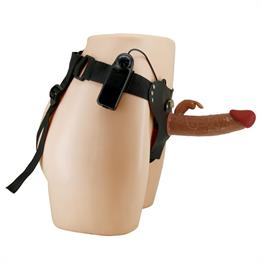 19 cm Belden Bağlamalı İçi Boş Titreşimli Testissiz Protez Melez Penis