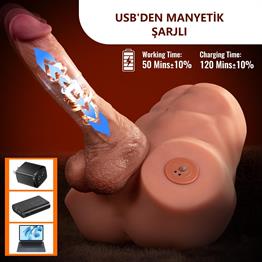 2 İşlevli Realistik 21,5 cm İleri Geri Hareket Penisli Anal Girişli Erkek Kalça - Jonah