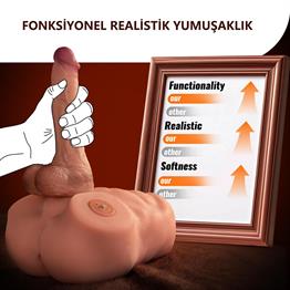 2 İşlevli Realistik 21,5 cm İleri Geri Hareket Penisli Anal Girişli Erkek Kalça - Jonah