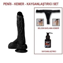 20,5 cm Belden Bağlamalı Realistik Dildo Zenci Penis Set