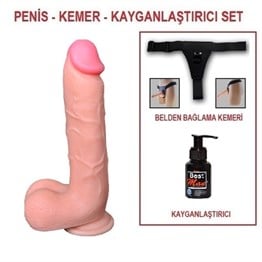 Titeşimsiz Straponlar PenislerLilituShop21 cm Realistik Kalın Dildo Penis Belden Bağlamalı Set