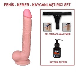 28 cm Belden Bağlamalı Realistik Dildo Penis Set