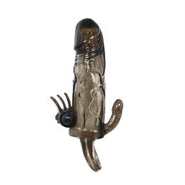 Penis KılıflarıLilituShop4 cm Uzatmalı Anal Vajinal ve Klitoral Uyarıcılı Titreşimli Penis Kılıfı