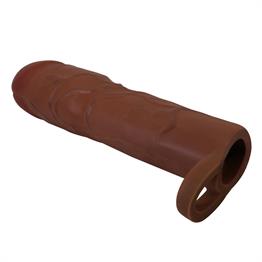 7,6 cm Dolgulu Premium Melez Rengi Silikon Penis Kılıfı - Gerd
