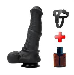 Belden Bağlamalı PenislerLilitu ShopBelden Bağlamalı 24 cm Et Dokulu Gerçekçi Çift Katmanlı Sünnetsiz Silikon Zenci Penis