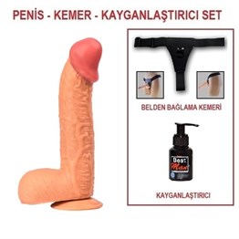 Belden Bağlamalı 27,5 cm Dev Boy Realistik Vantuzlu Dildo Penis