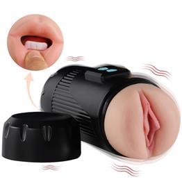 Çift Taraflı Fener Tipi Titreşimli Realistik Suni Vajinal ve Oral Mastürbatör - Kay