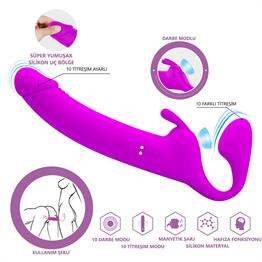 Manyetik USB Şarjlı Klitoris Darbe Modlu Çift Taraflı Strapon Teknolojik G-Spot Vajinal Vibratör - Zanini