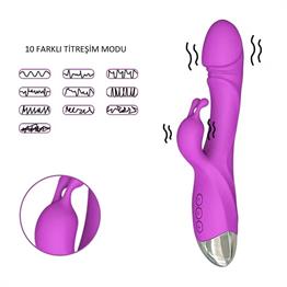 Vibratör ÇeşitleriLilituShopUSB Şarjlı 10 Fonksiyonlu Klitoris Uyarıcılı Teknolojik Tavşan Vibratör