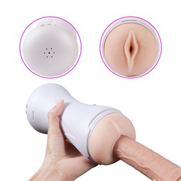 USB Şarjlı 10 Fonksiyonlu Sesli & Titreşimli Realistik Suni Vajina Mastürbatör 