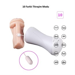 USB Şarjlı 10 Fonksiyonlu Sesli & Titreşimli Realistik Suni Vajina Mastürbatör 