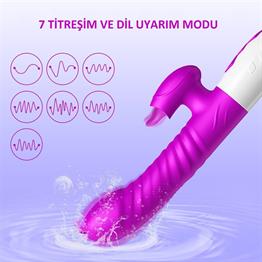 USB Şarjlı 7 Dil ve Titreşim Uyarım Fonksiyonlu Isıtmalı Teknolojik Vibratör