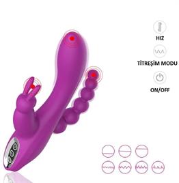 USB Şarjlı Klitoral & Anal Uyarıcılı Teknolojik Vibratör - Mor