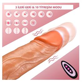 USB Şarjlı Uzaktan Kumandalı 23 cm İleri Geri Hareketli Titreşimli Isıtmalı Dildo