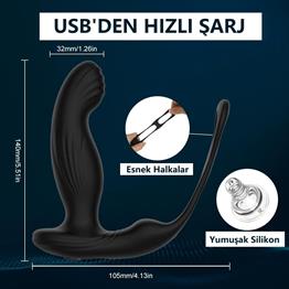 Uzaktan Kumandalı Isıtmalı Penis Halkası USB Şarjlı Titreşimli Anal Plug