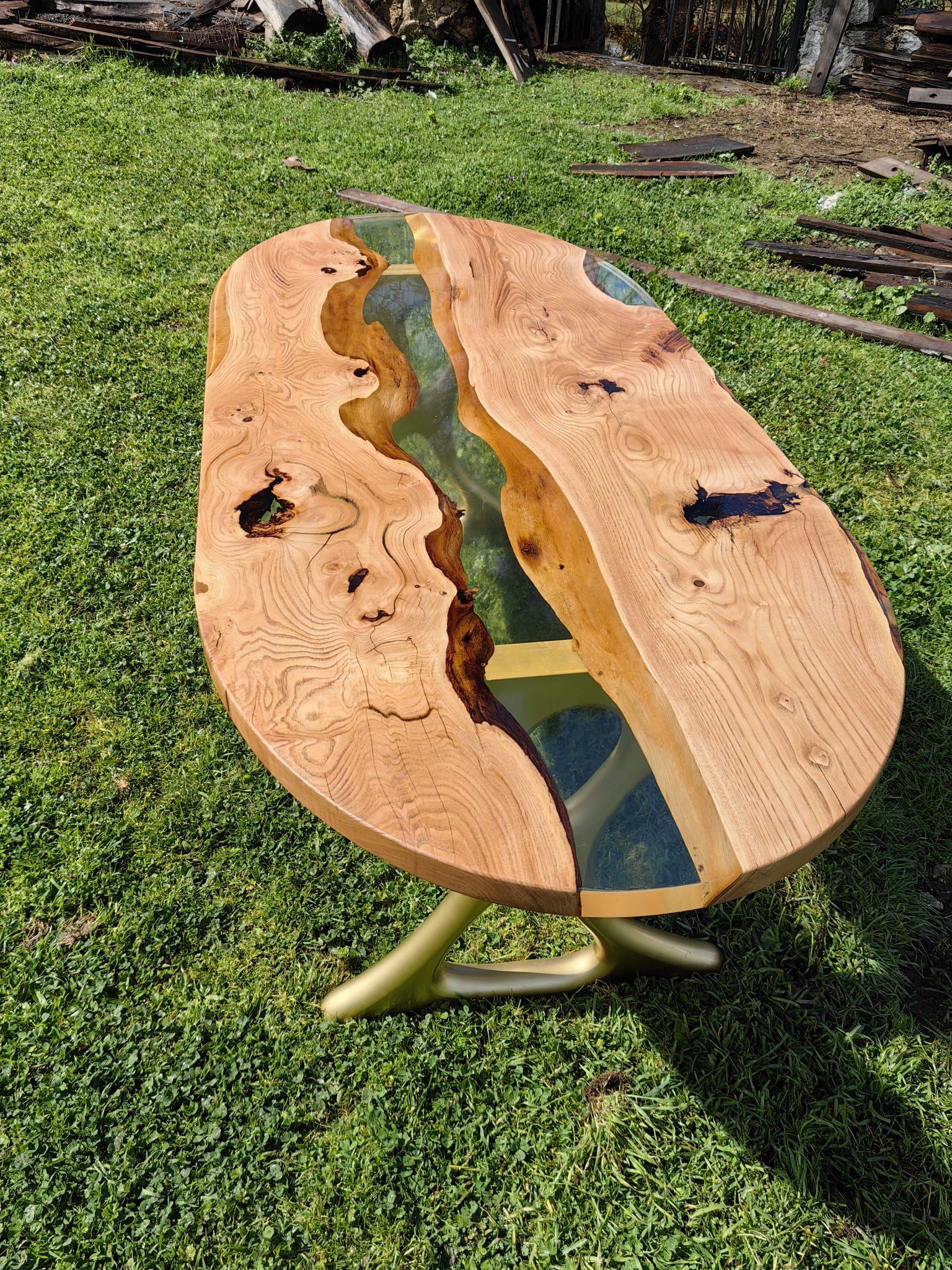 Kestane Şeffaf Epoksi Masa