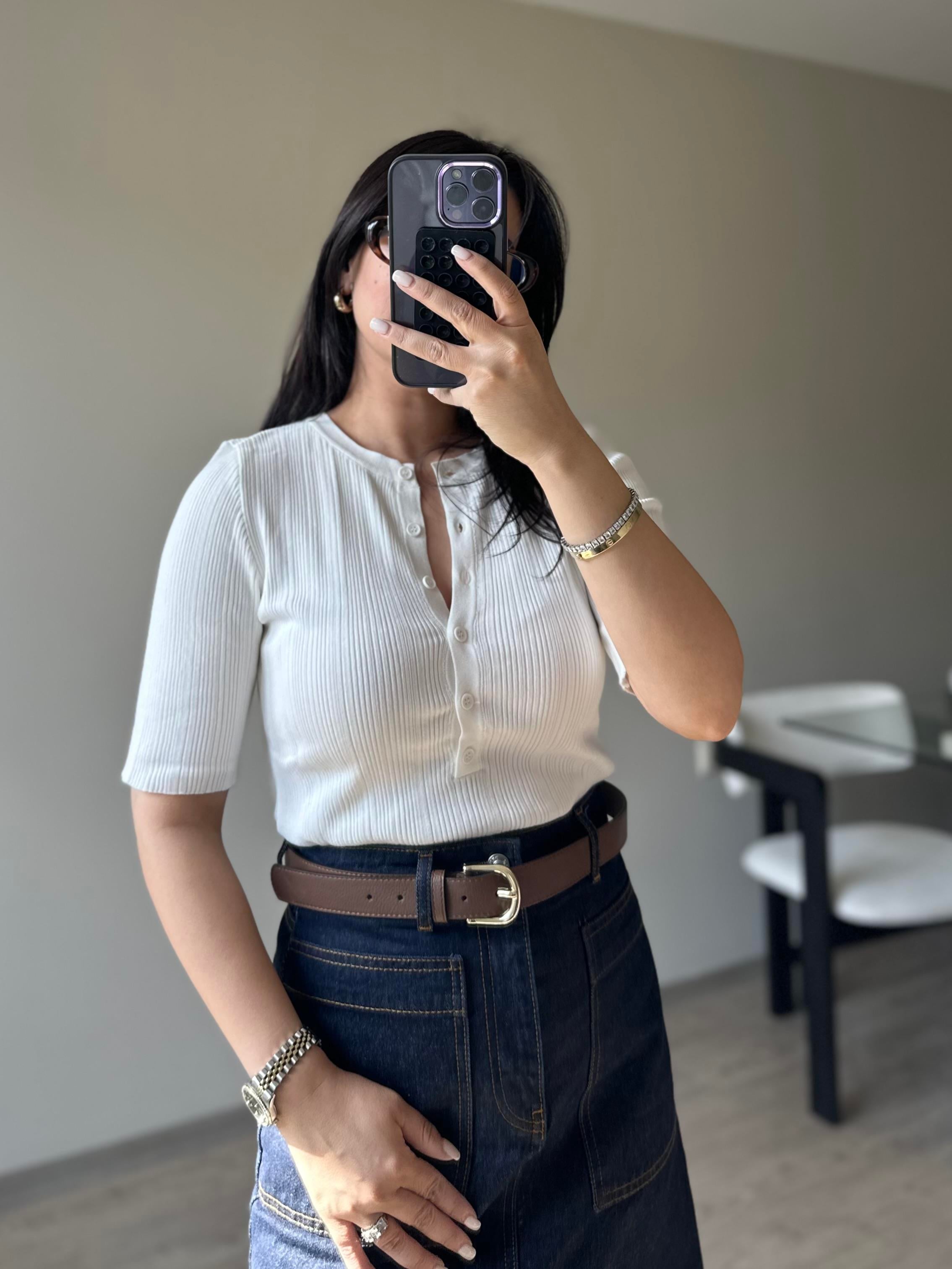 Bisiklet Yaka İnce Triko Bluz Ekru