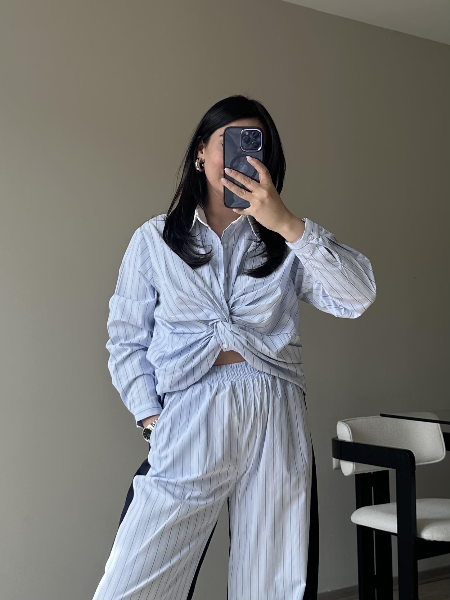 Çizgili Kruvaze Bağlamalı Gömlek 