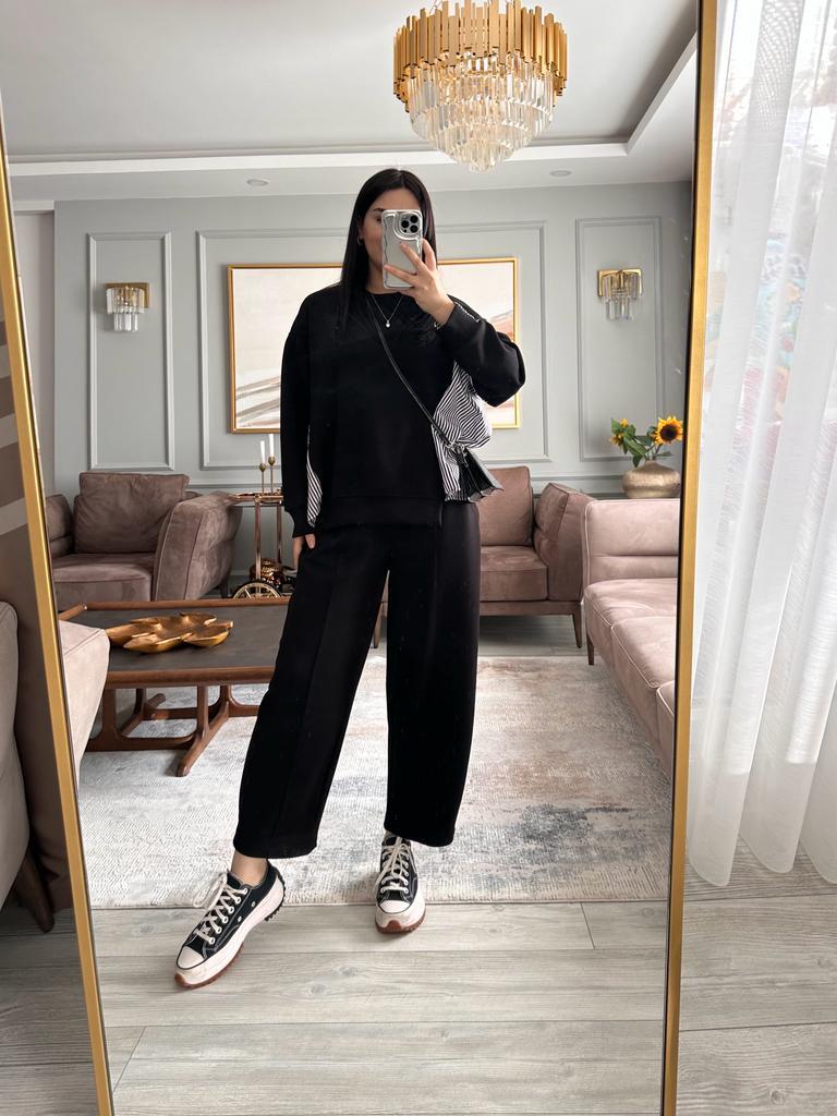 Gömlek Detaylı Modal Kumaş Sweat-Pantolon Takım