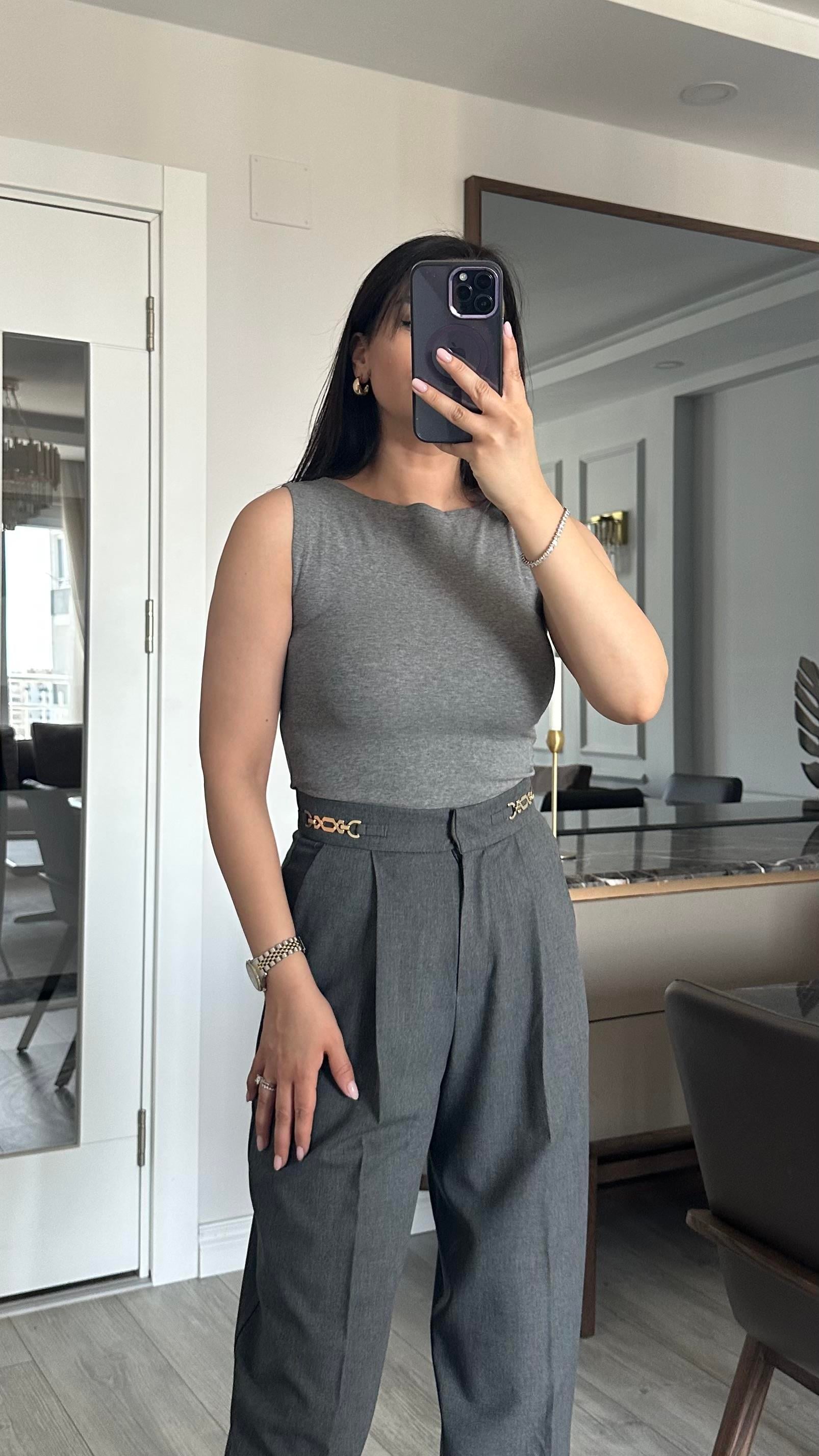 Kayık Yaka Bluz Gri 