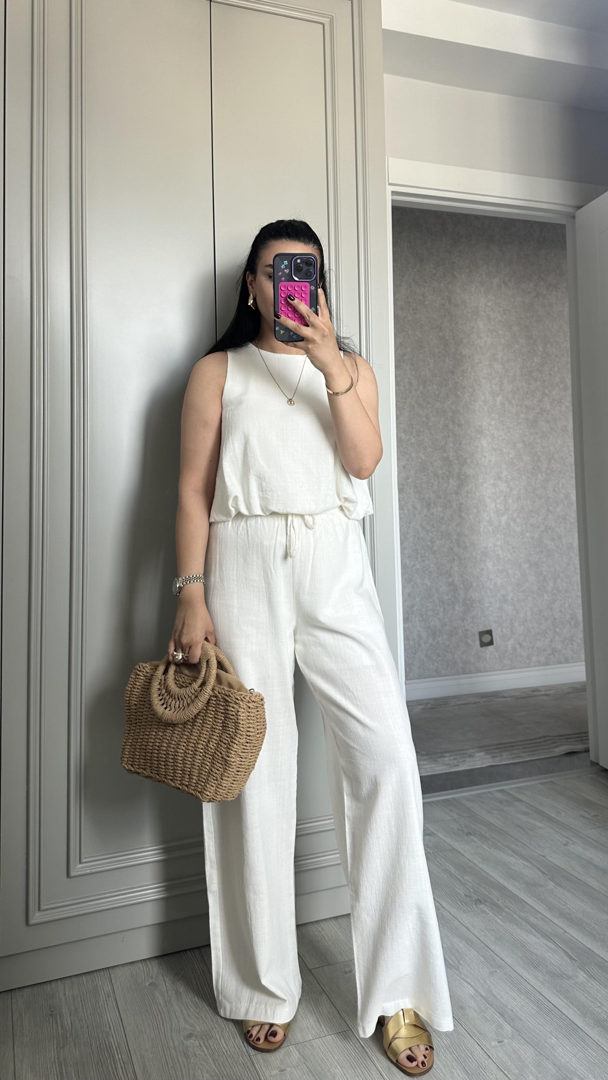 Keten Takım - Ekru  (Astarlıdır )