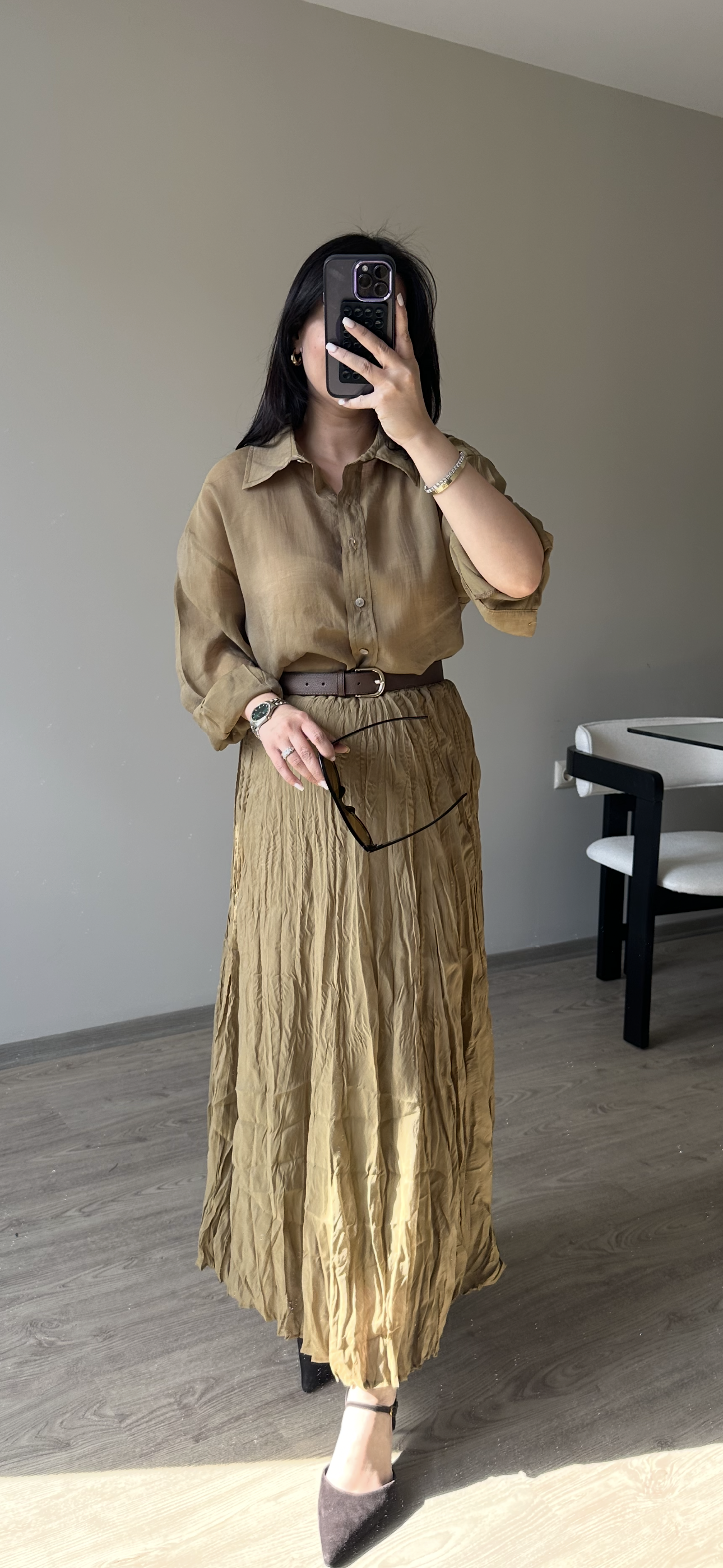 Kırışık Midi  Etek 