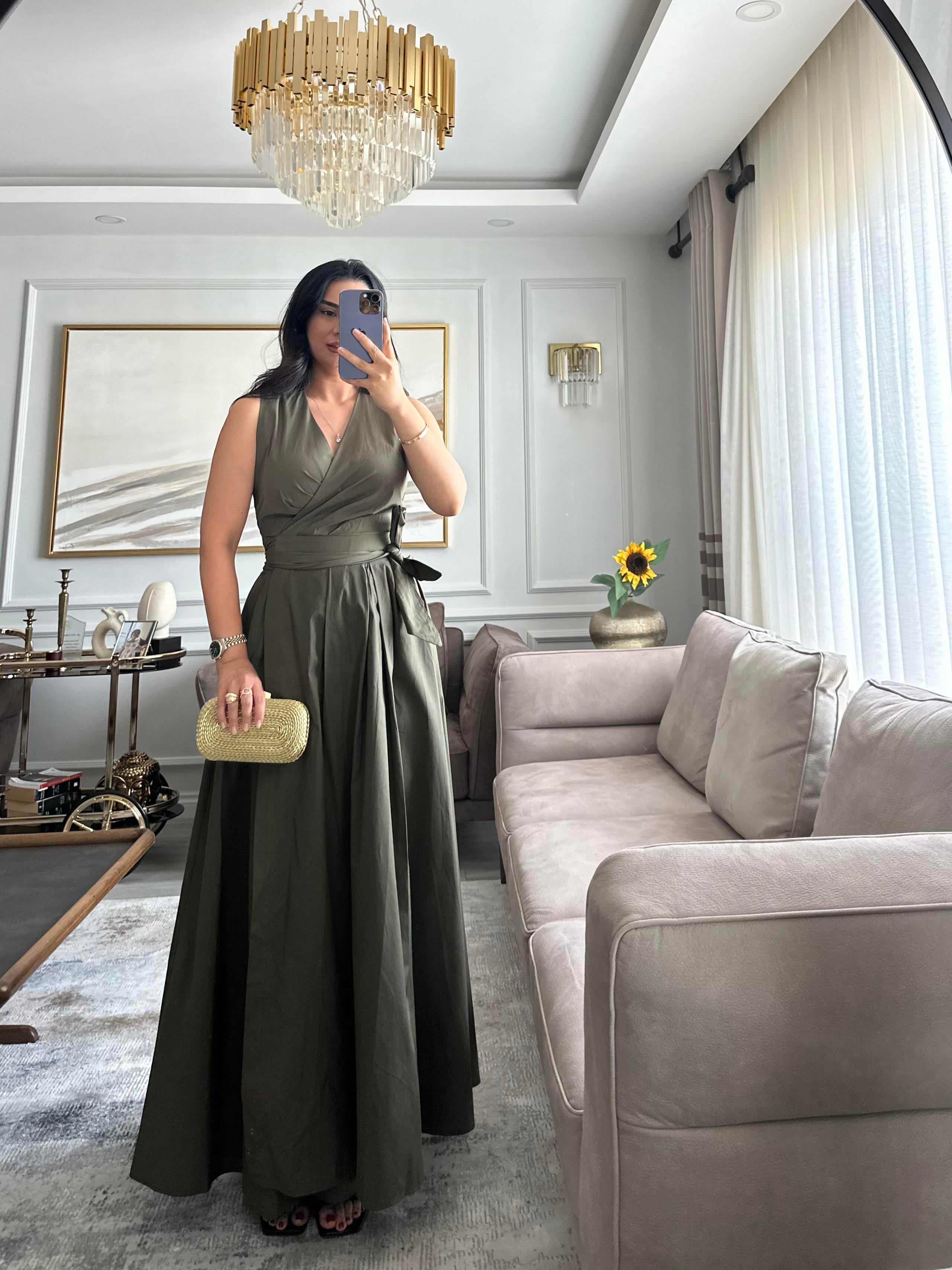 Kruvaze Detaylı Haki Elbise 