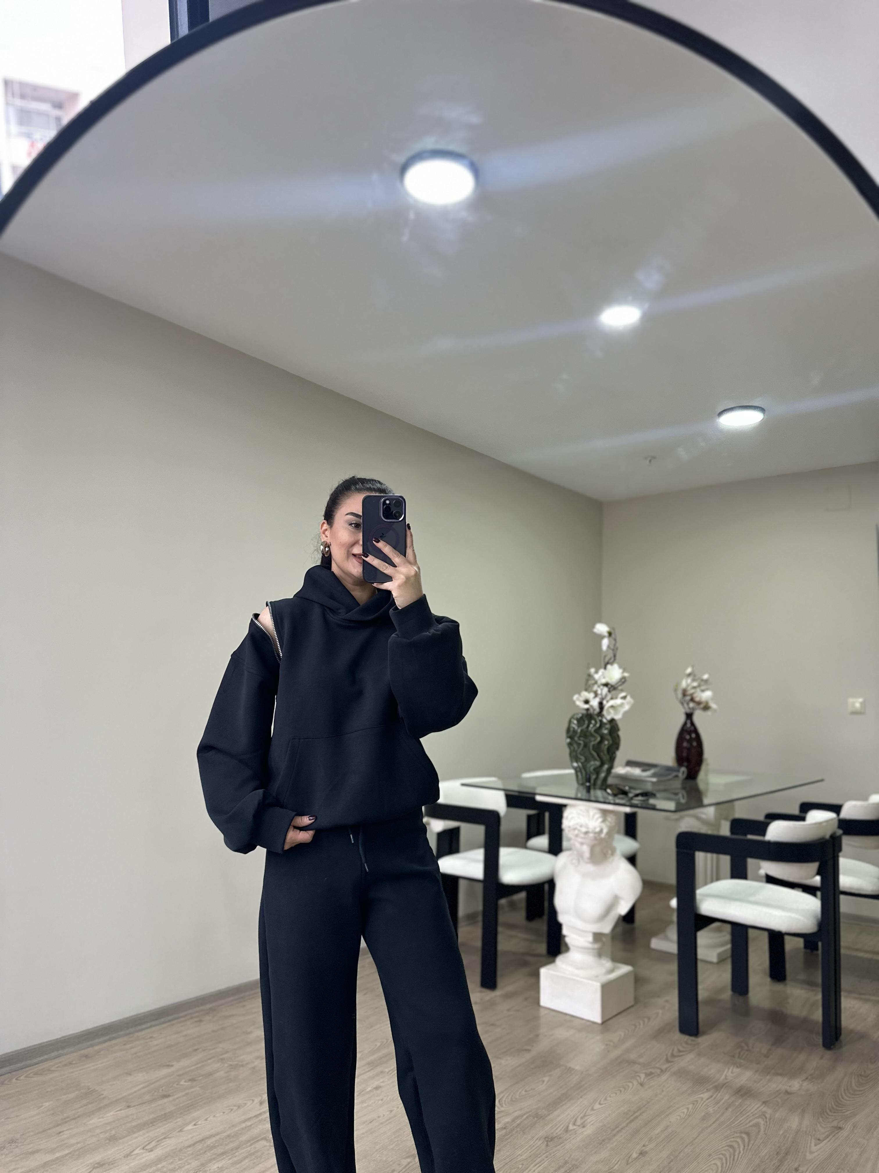 Modal Omuz Fermuar Dekolteli Takım ( Koyu Antrasit)  