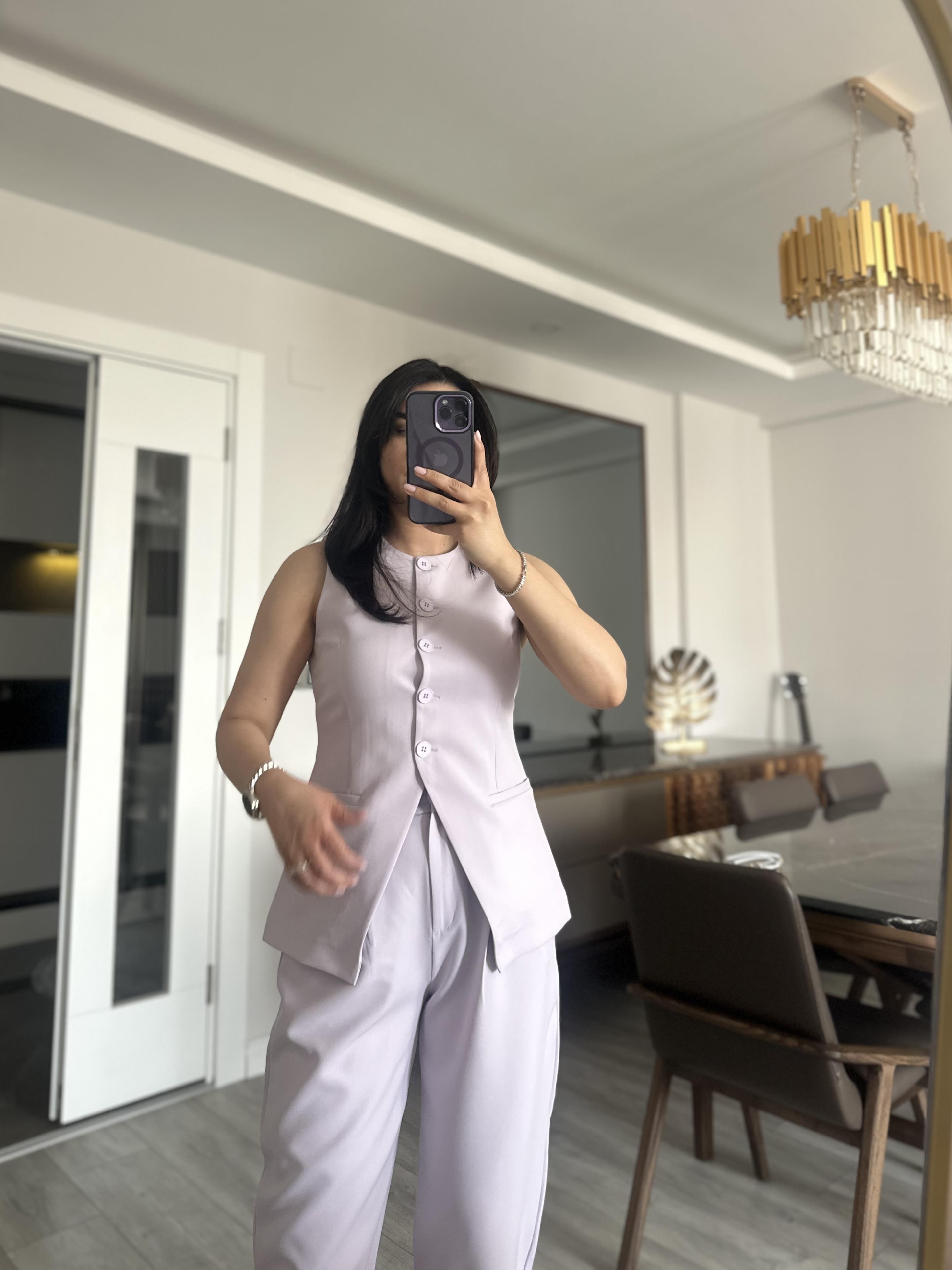 Önden Düğmeli Yelek Lila 