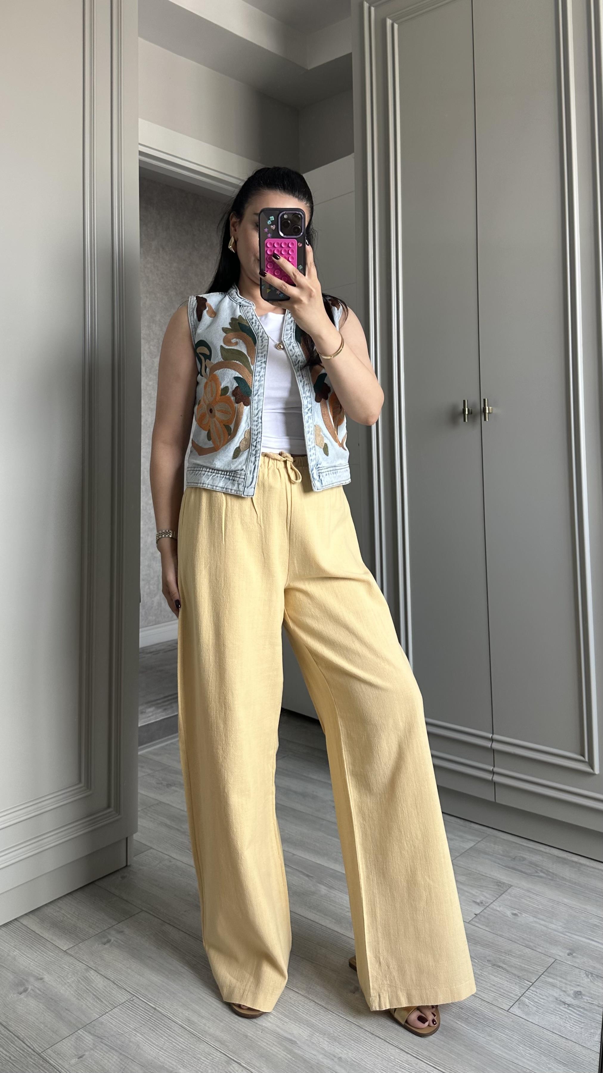 Sarı Keten Pantolon  ( astarlıdır ) 